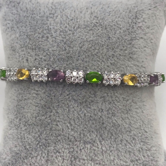 CZC 925 Sterling Silver Multi Color Crystal Link Tennis Bracelet - Picture 6 of 8